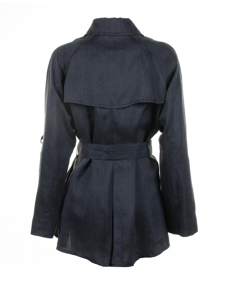 navy blue double-breasted trench jacket with belt by Selfnex
