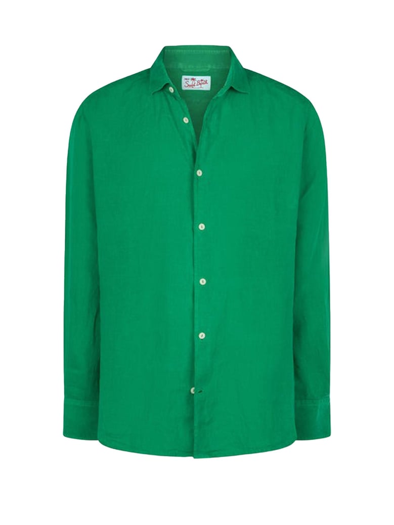 green pamplona shirt in linen by Selfnex