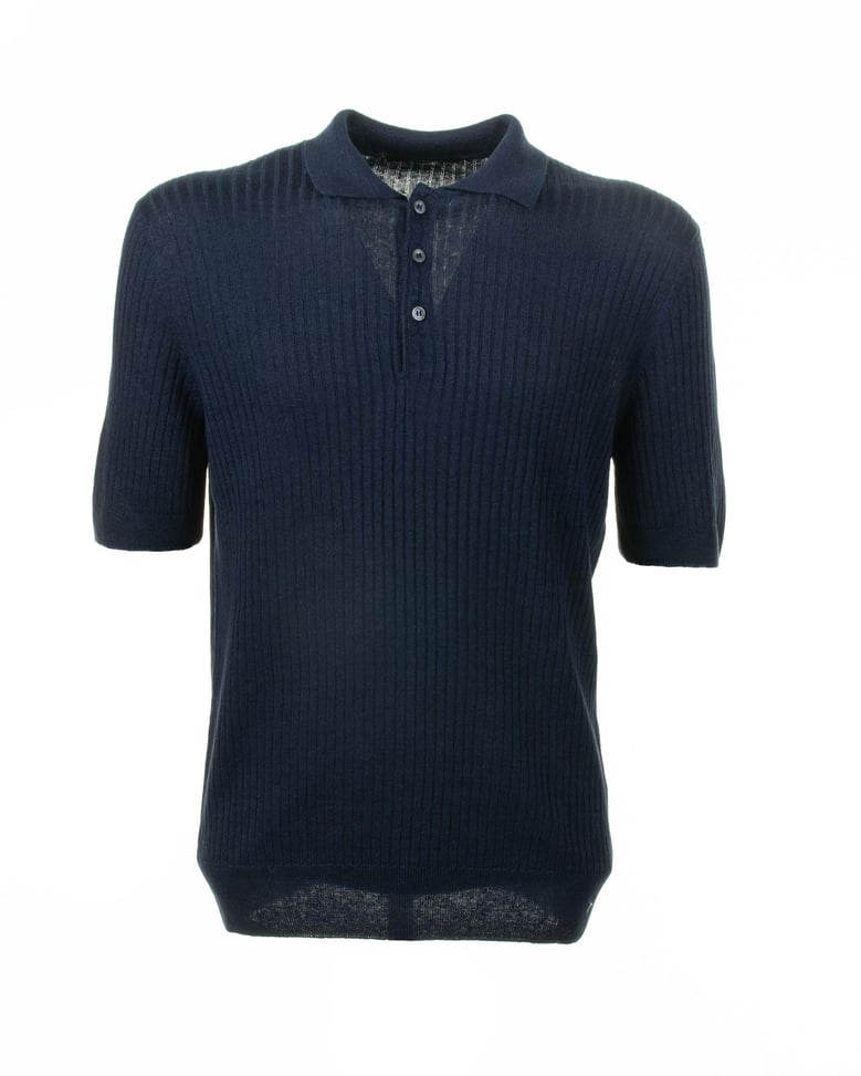 navy blue short-sleeved polo shirt by Selfnex