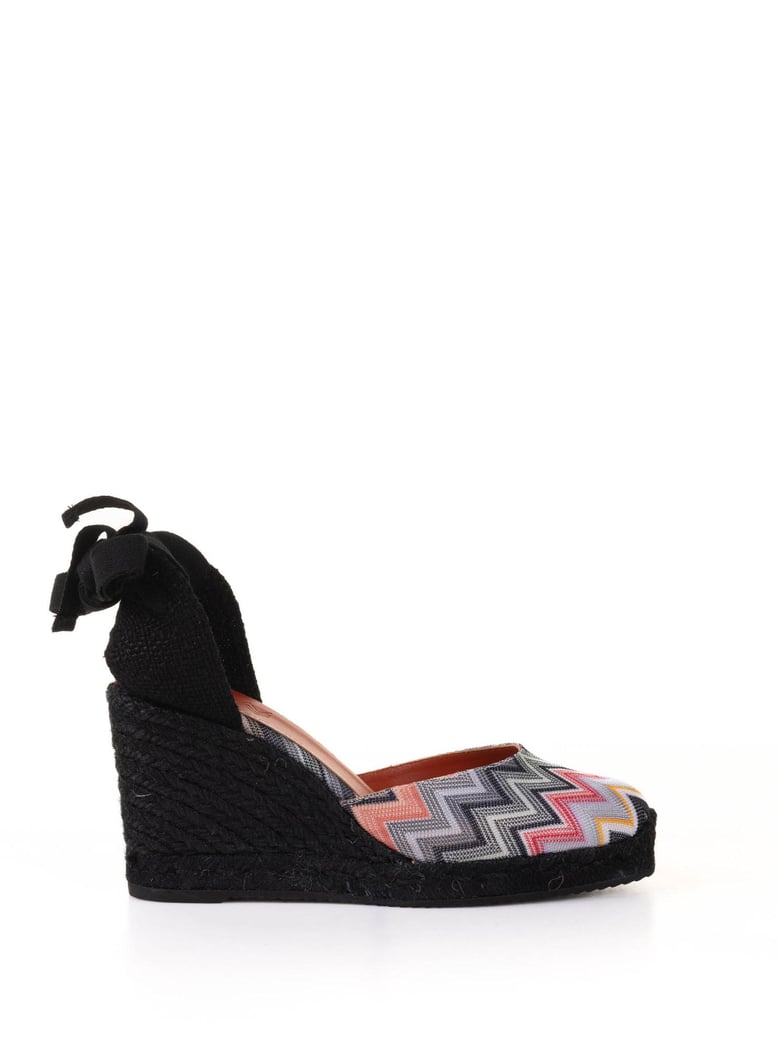 espadrilles in chevron fabric with wedge and ankle laces by Selfnex