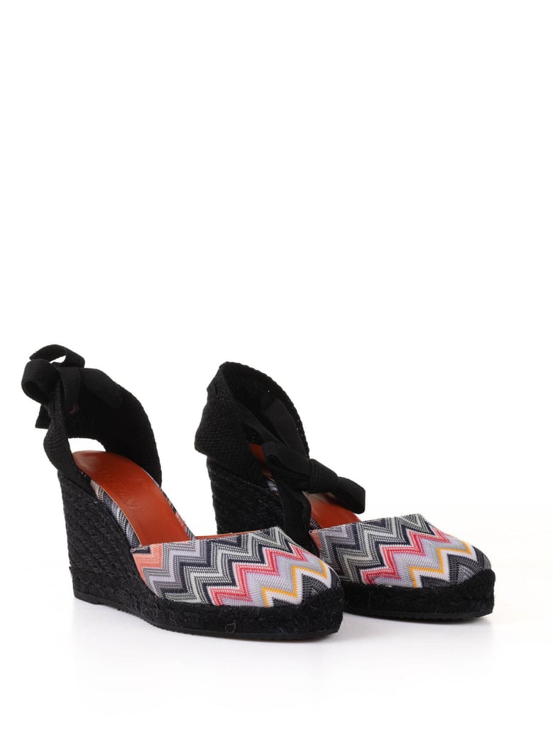 espadrilles in chevron fabric with wedge and ankle laces by Selfnex