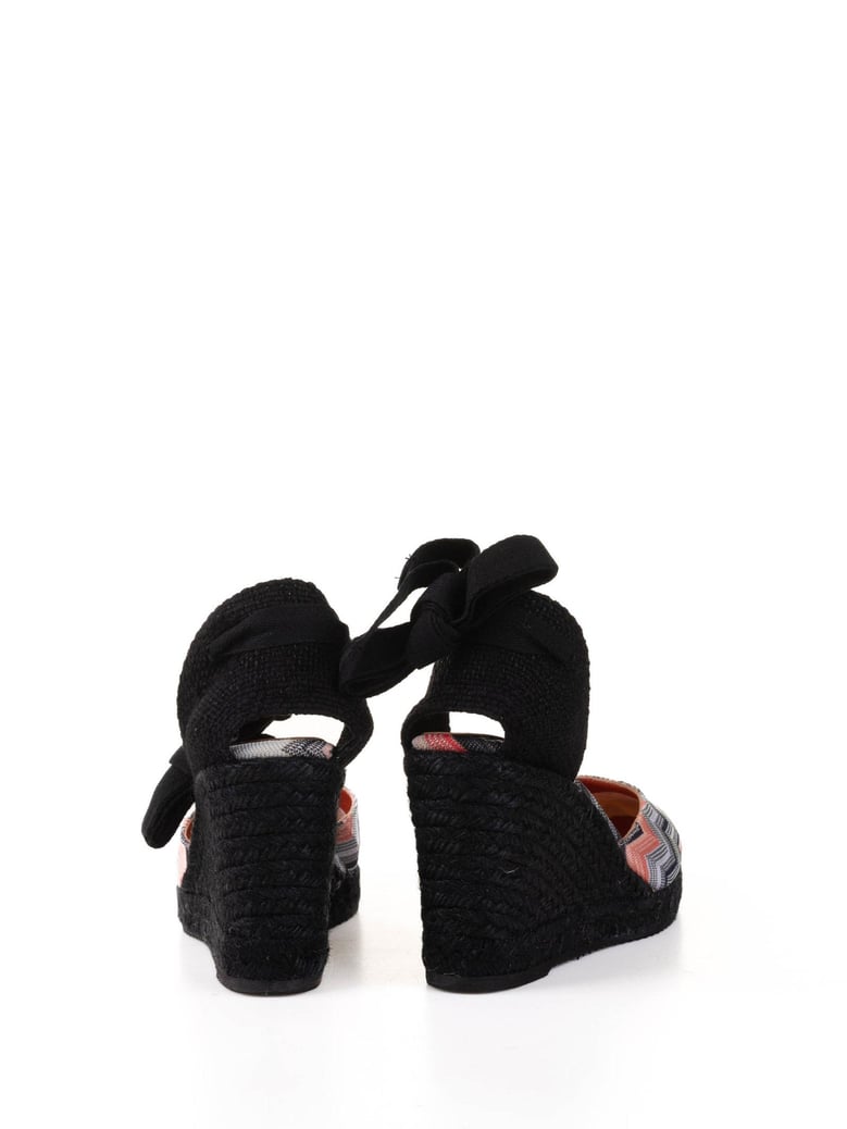 espadrilles in chevron fabric with wedge and ankle laces by Selfnex