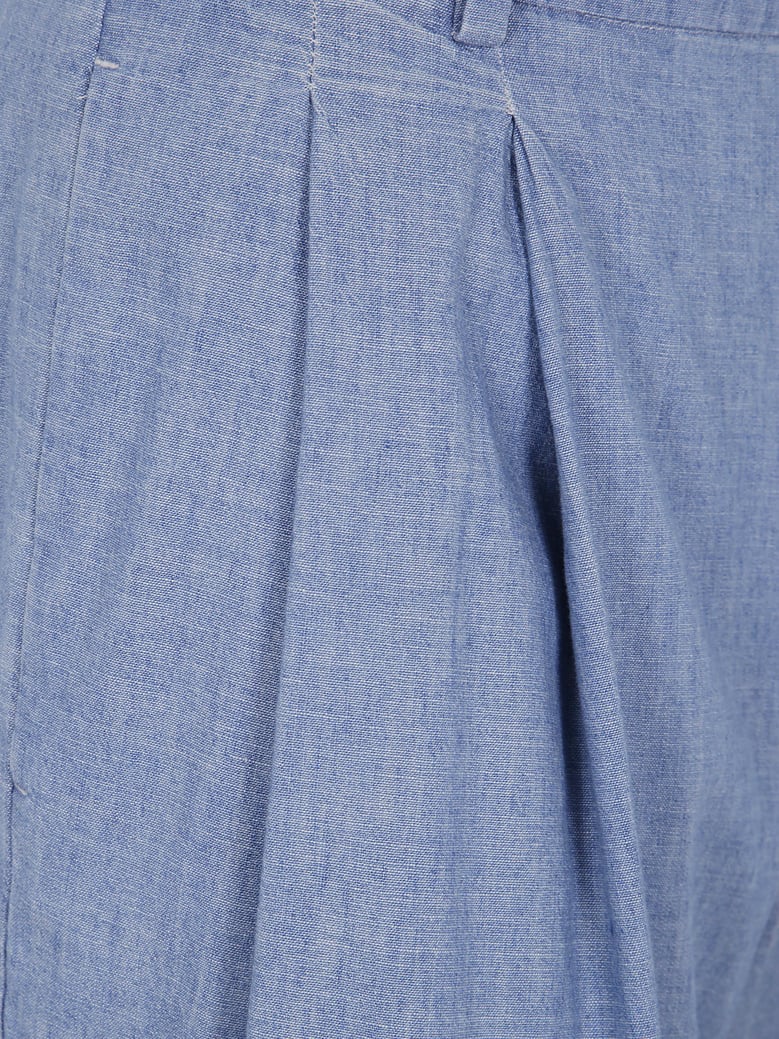 pleated cotton chambray shorts by Selfnex