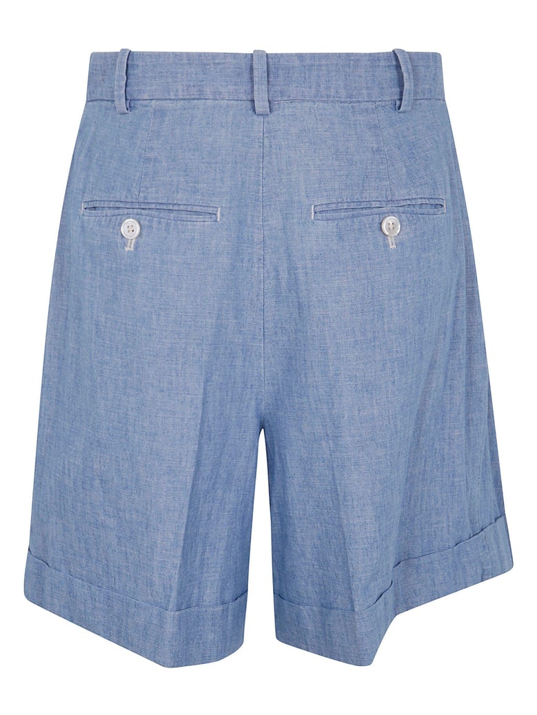 pleated cotton chambray shorts by Selfnex