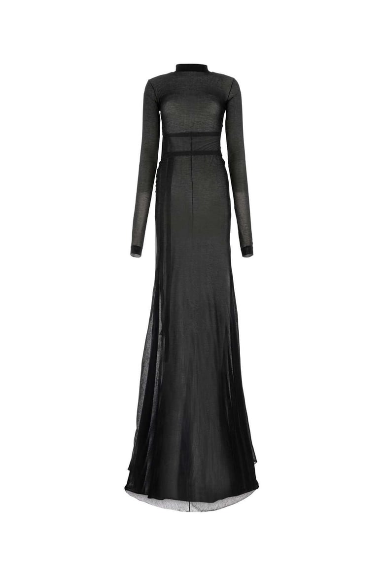 black cotton blend long dress by Selfnex