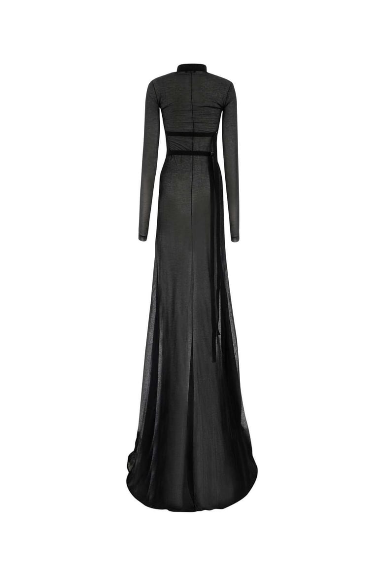 black cotton blend long dress by Selfnex