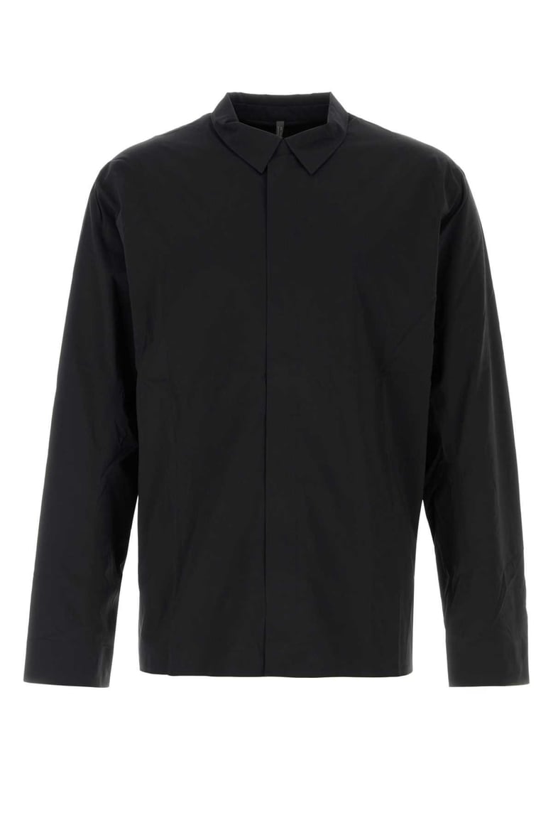 black stretch nylon metry shirt by Selfnex