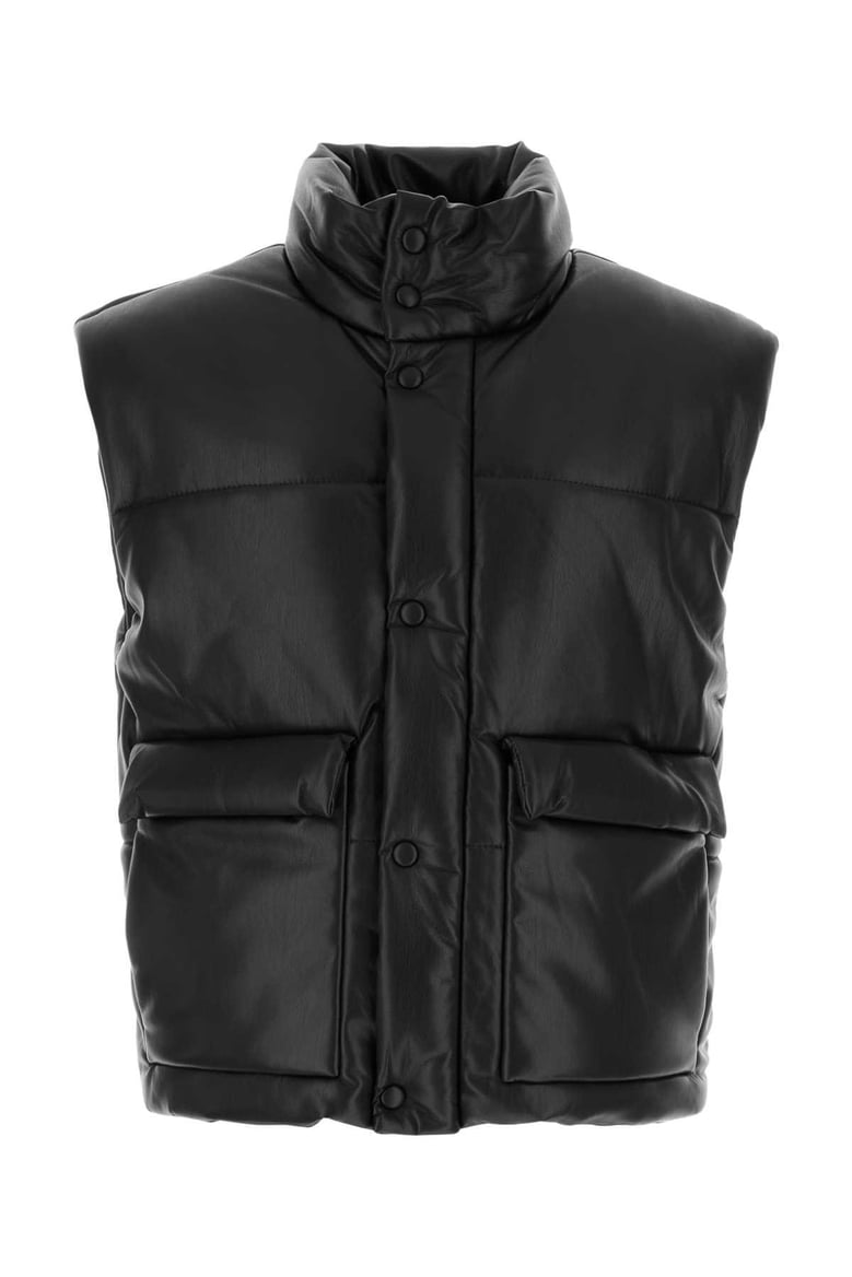 black synthetic leather jovan padded jacket by Selfnex
