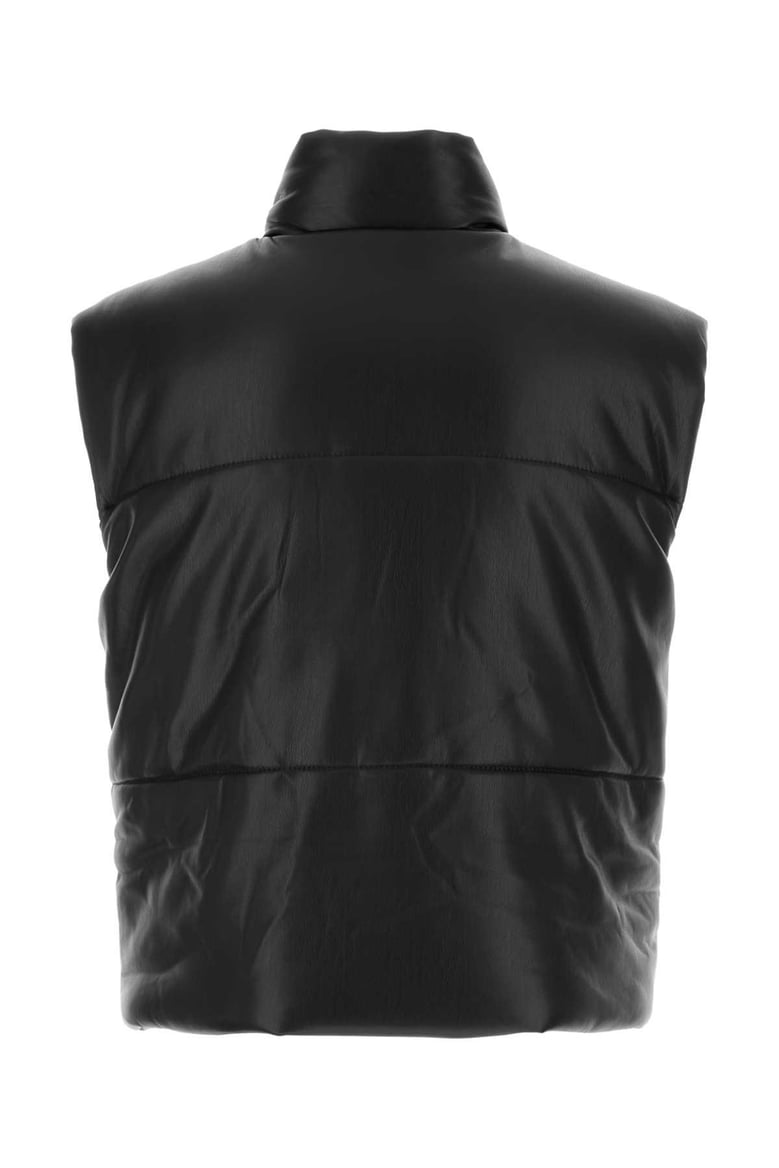 black synthetic leather jovan padded jacket by Selfnex