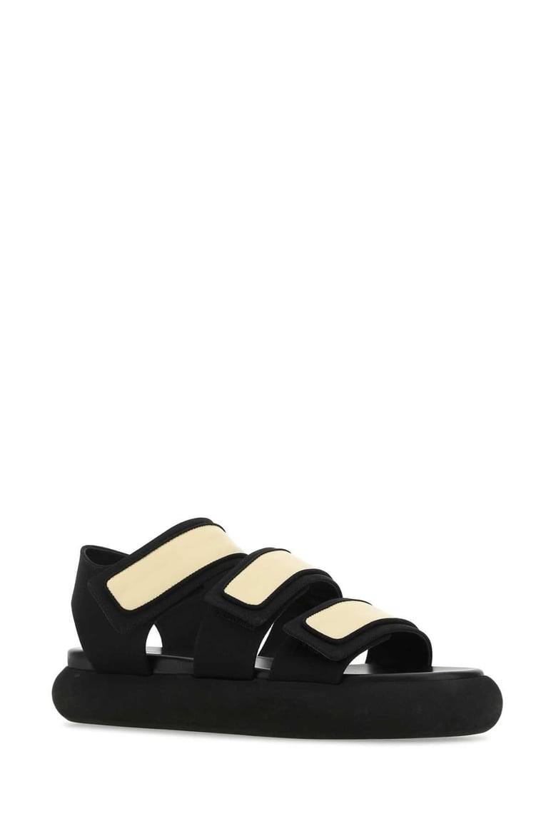 two-tone fabric and leather octans sandals by Selfnex