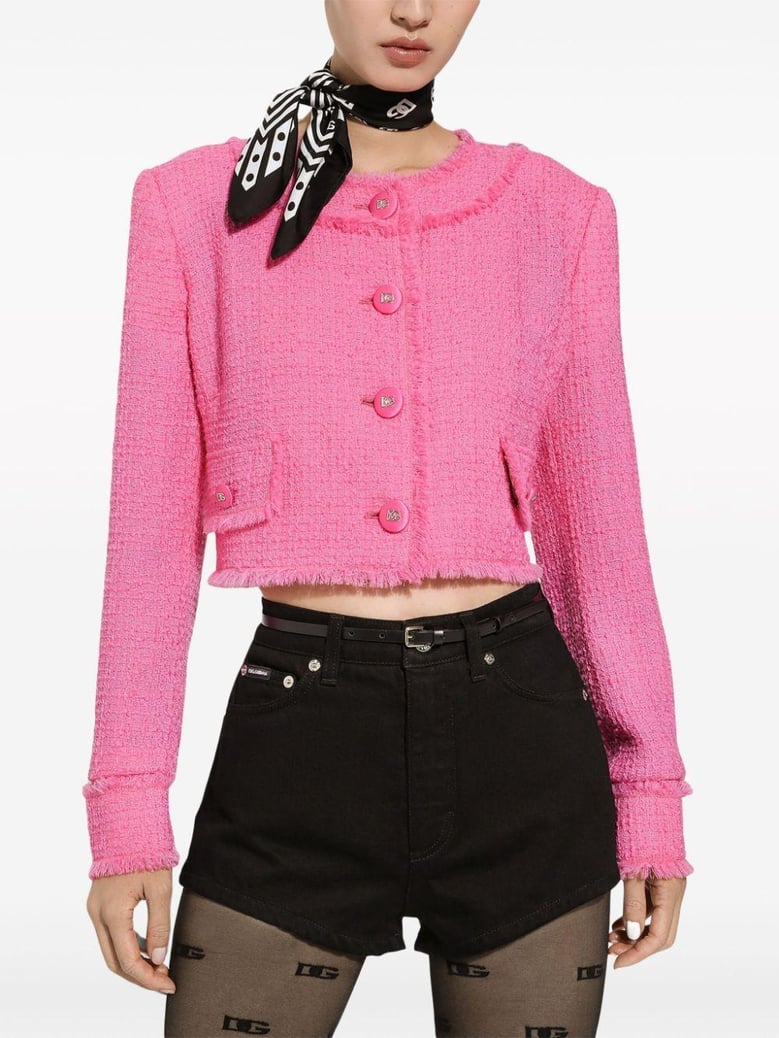 fuchsia tweed blazer by Selfnex