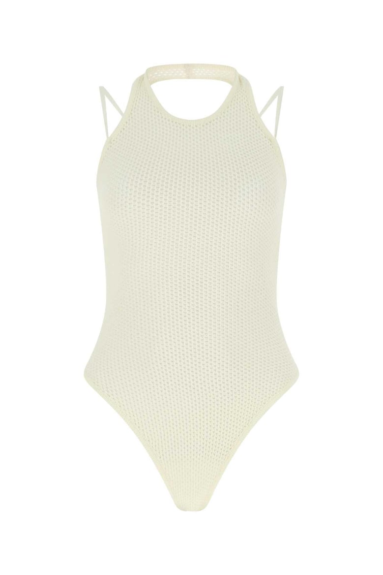 ivory stretch viscose blend bodysuit by Selfnex