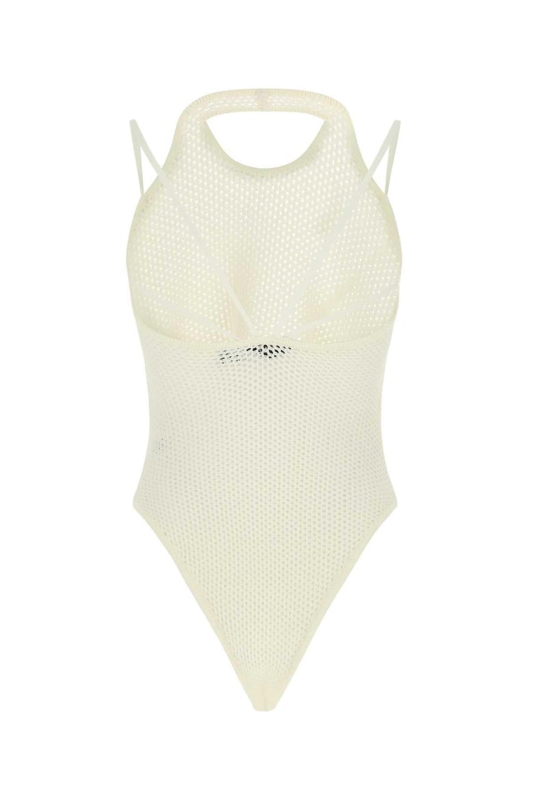 ivory stretch viscose blend bodysuit by Selfnex