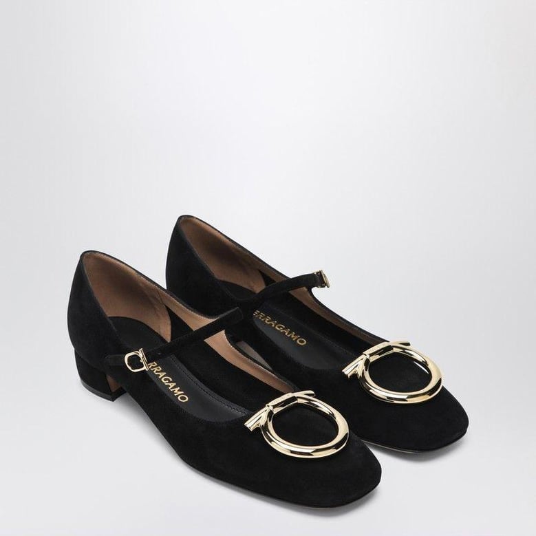 black gancini heeled ballerina in suede by Selfnex