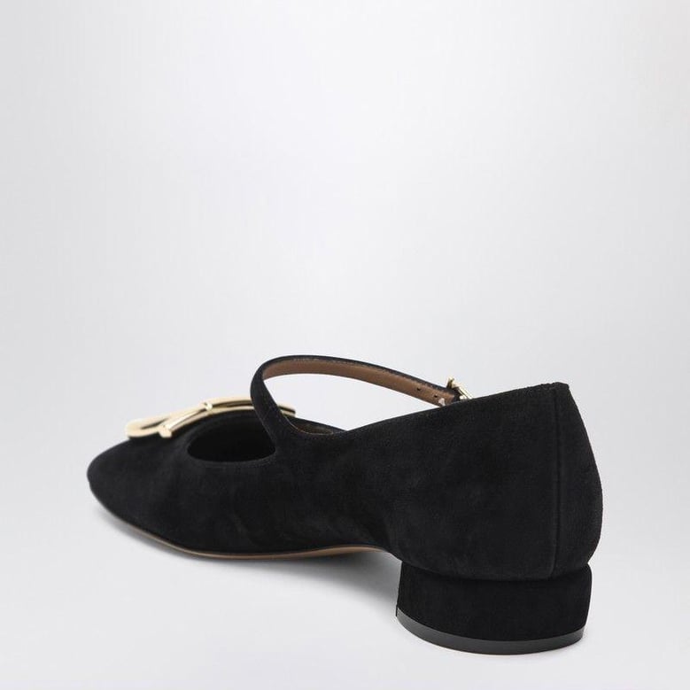 black gancini heeled ballerina in suede by Selfnex