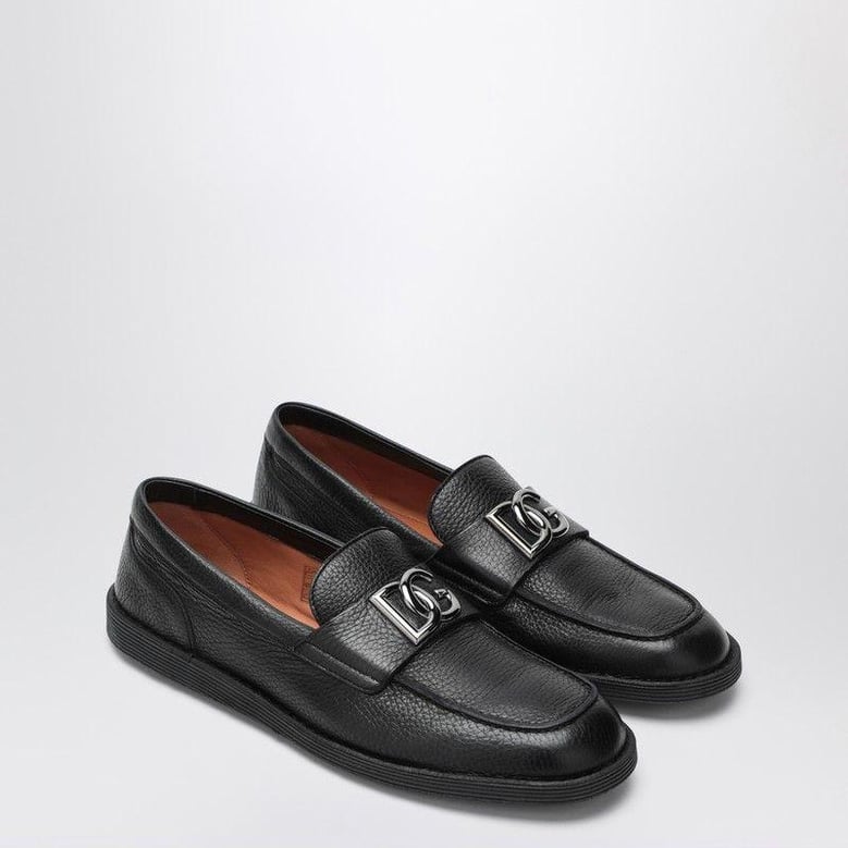 black leather loafers with dg logo by Selfnex