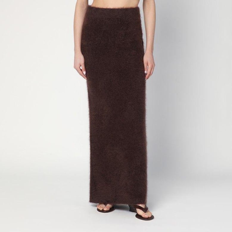 long mocha-coloured brushed cashmere skirt by Selfnex