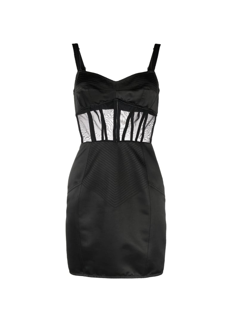 boned bodice panelled mini satin dress by Selfnex
