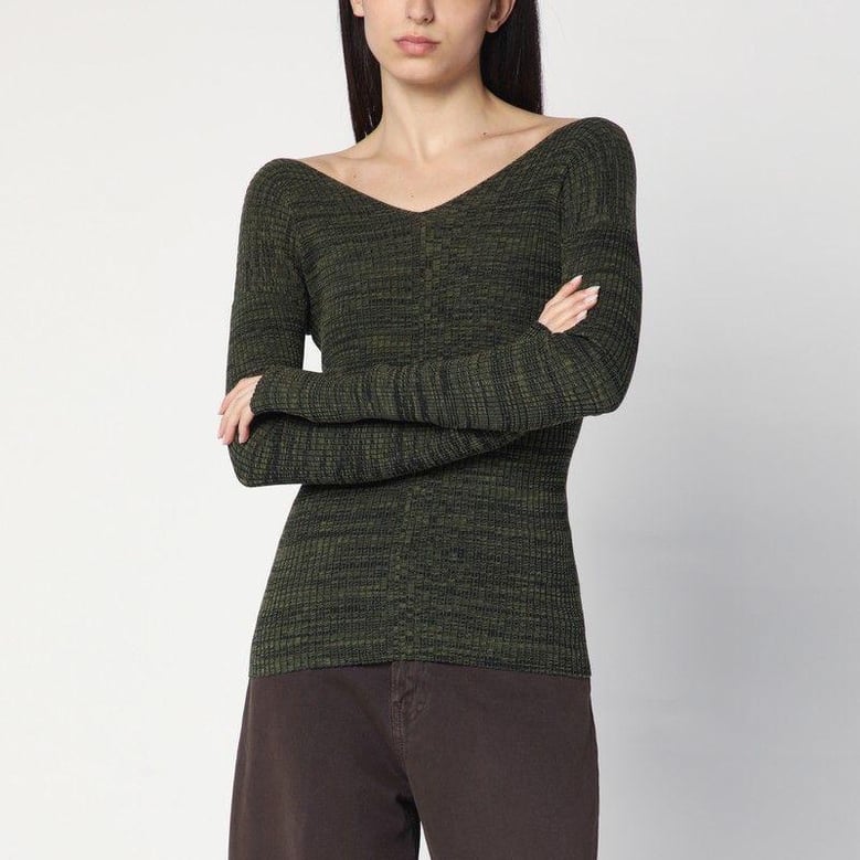 double-v military green sweater by Selfnex