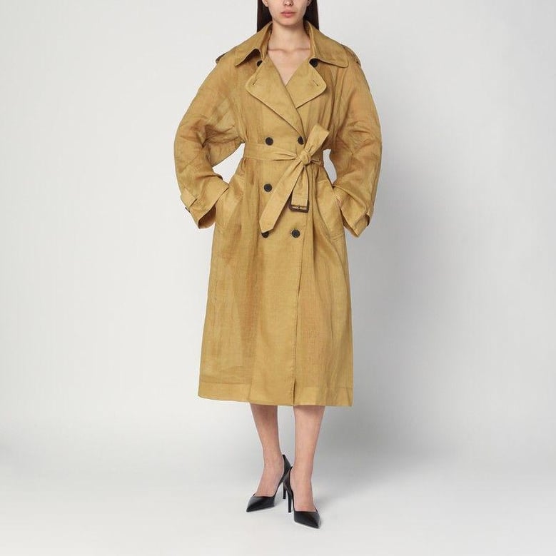 double-breasted cici trench coat in ramie by Selfnex