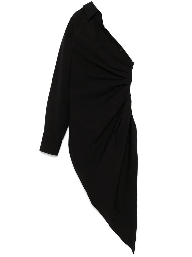 asymmetrical ruched shirt dress with pointed hem by Selfnex