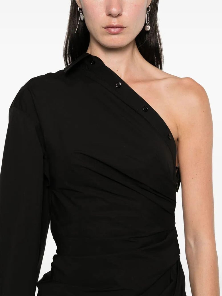 asymmetrical ruched shirt dress with pointed hem by Selfnex