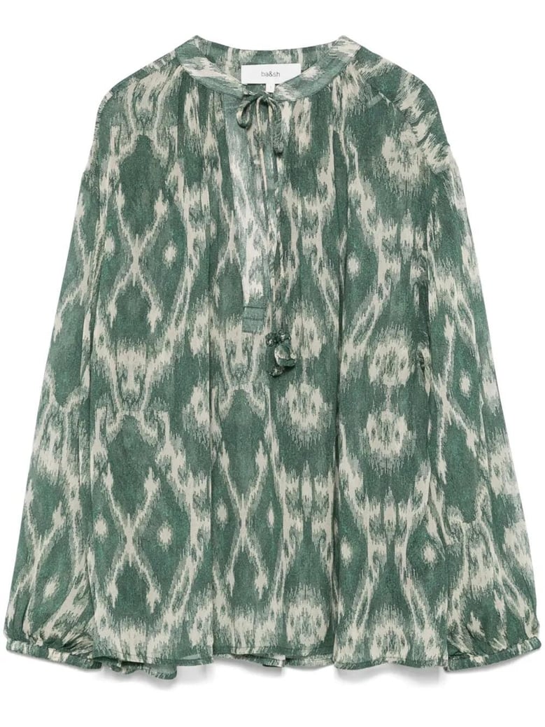 menaelle khaki beige printed blouse by Selfnex