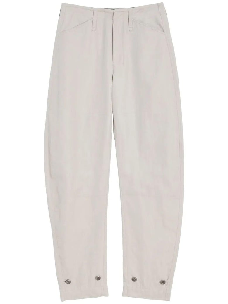 beige tapered pants with camal buttons by Selfnex