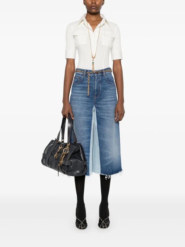 patchwork denim bermuda shorts by Selfnex