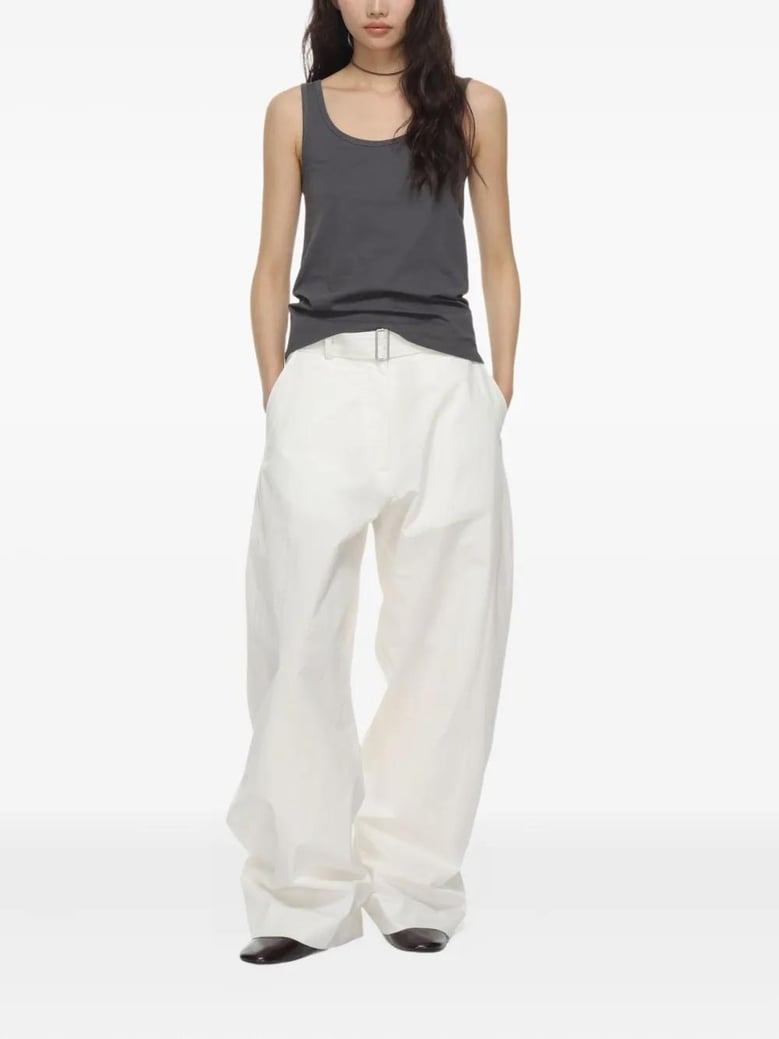round leg cotton trousers by Selfnex