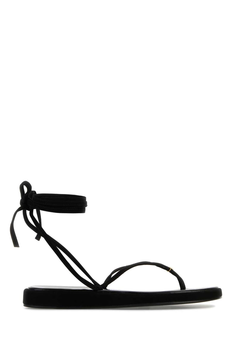 black suede capri sandals by Selfnex