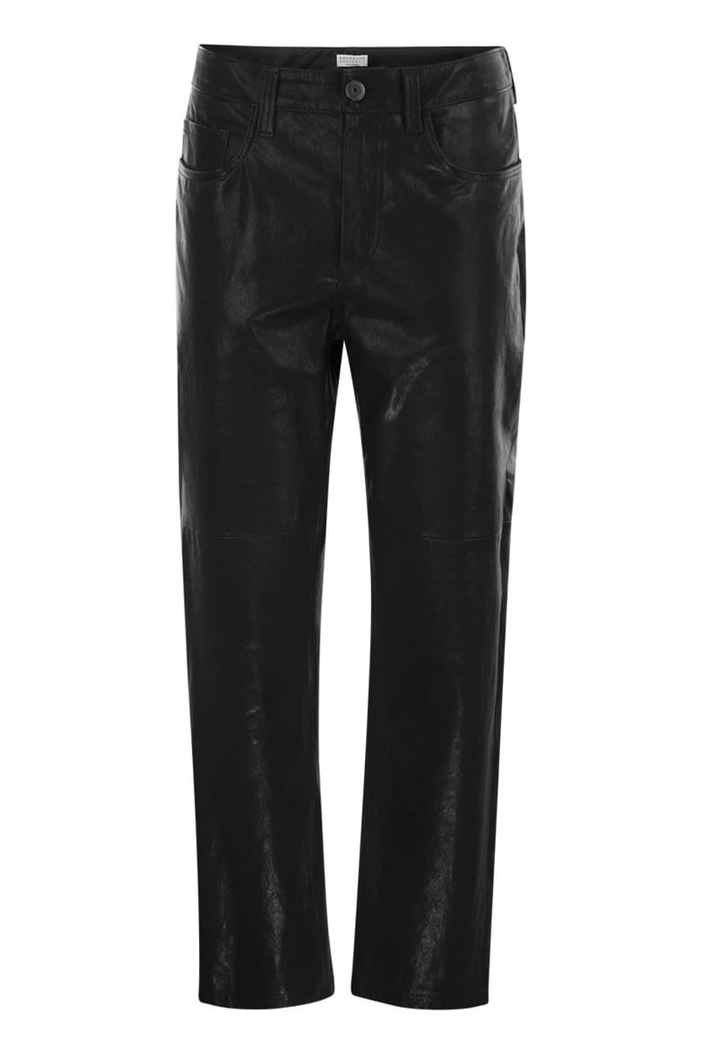 wide five-pocket trousers in smooth nappa leather by Selfnex