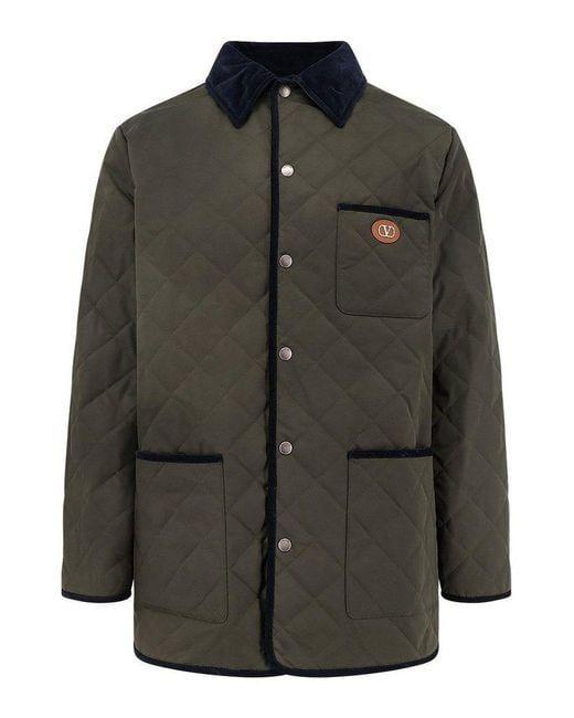 olive green quilted jacket with vlogo patch by Selfnex