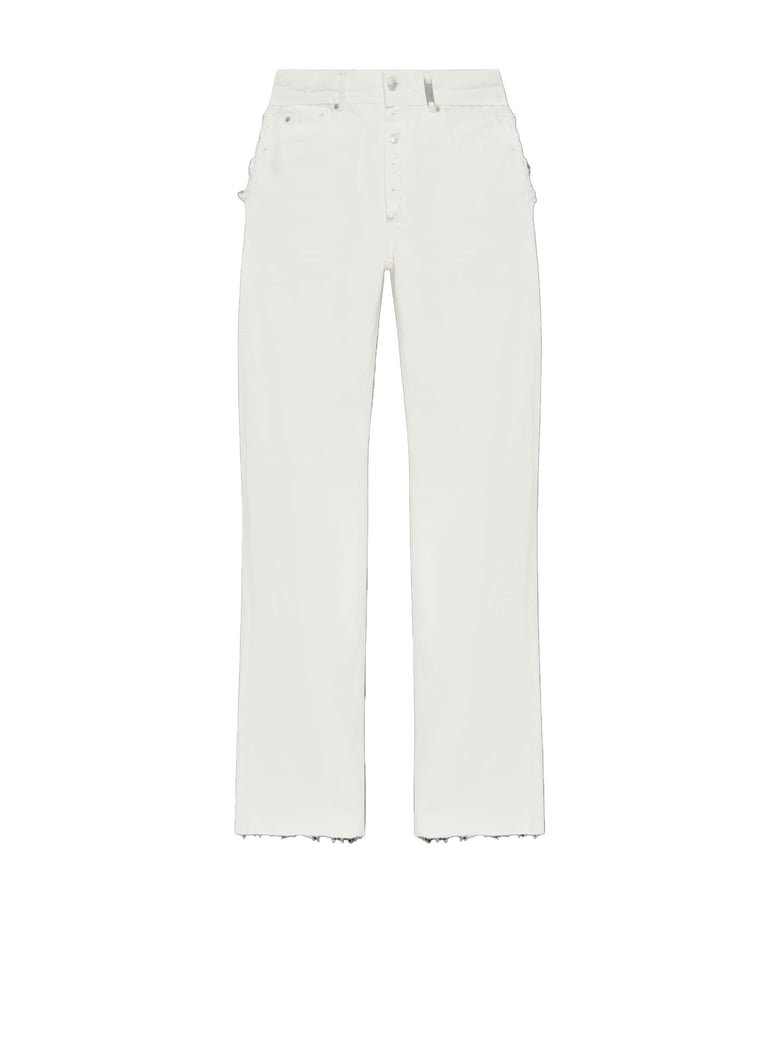 optical white cotton jeans by Selfnex