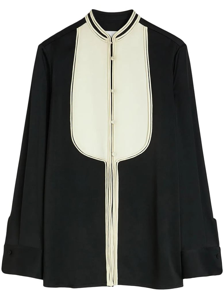 camisa larga pechera contraste negro by Selfnex