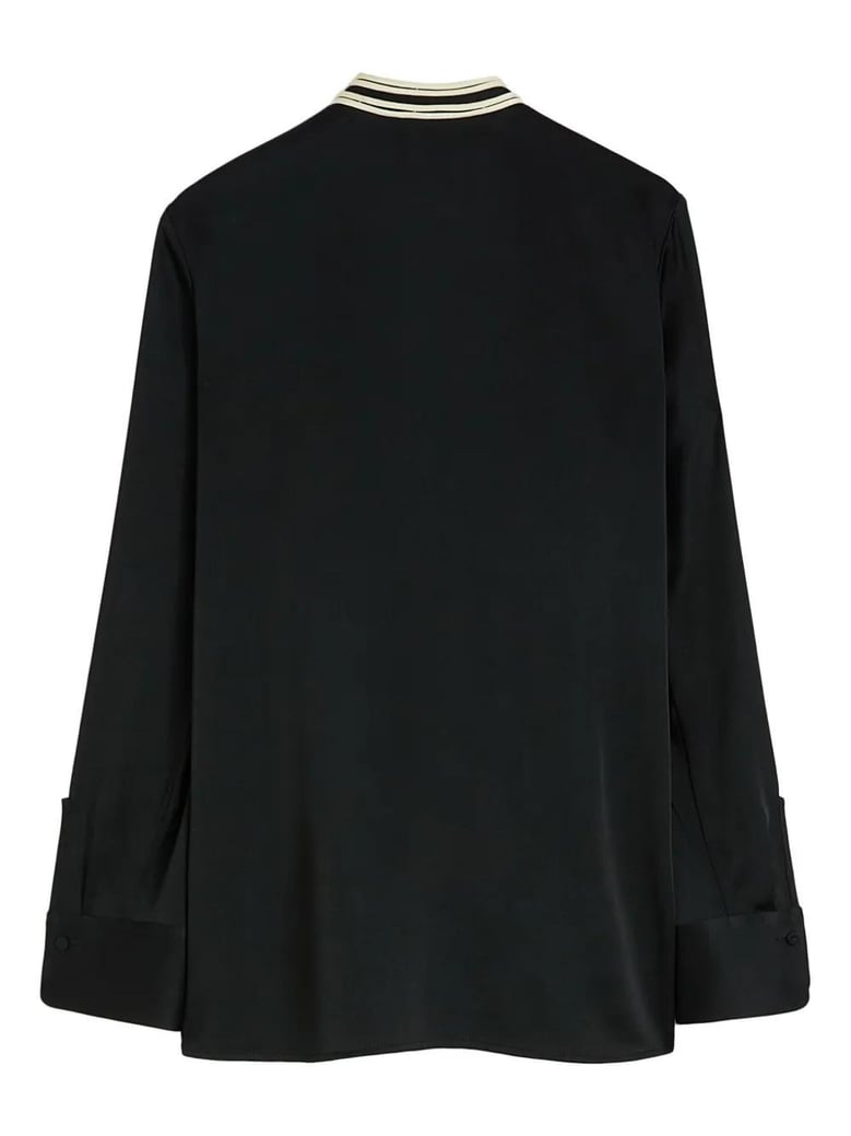 camisa larga pechera contraste negro by Selfnex