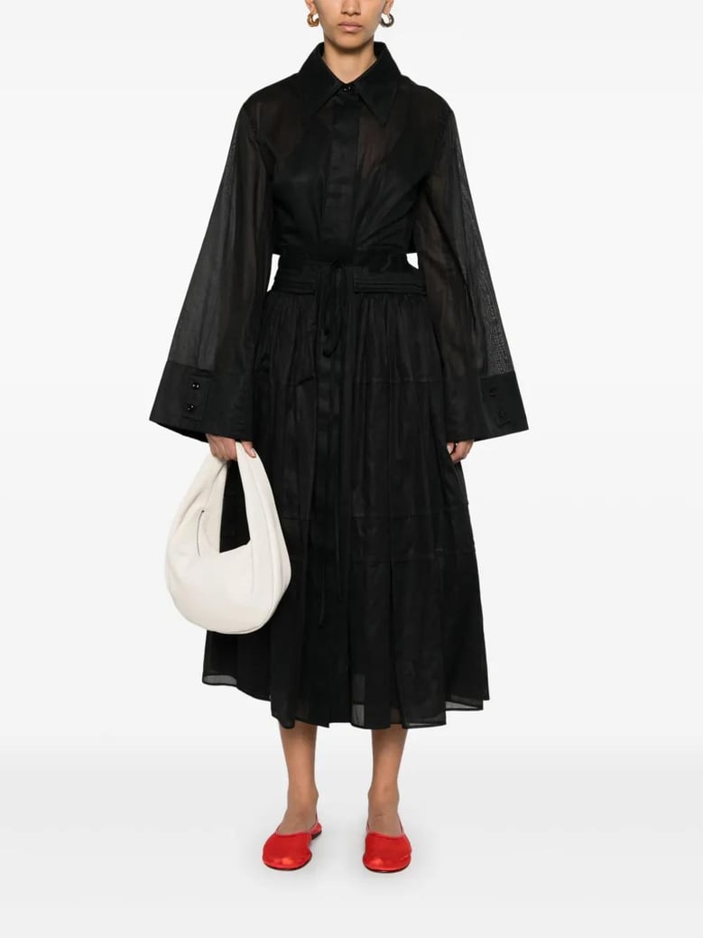 vestido cinturon falda plisada negro by Selfnex
