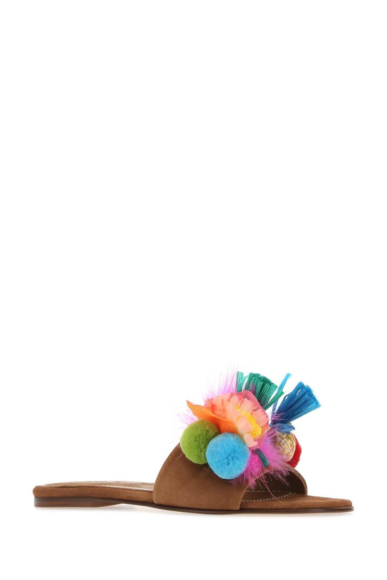 embellished suede tutti frutti slippers by Selfnex