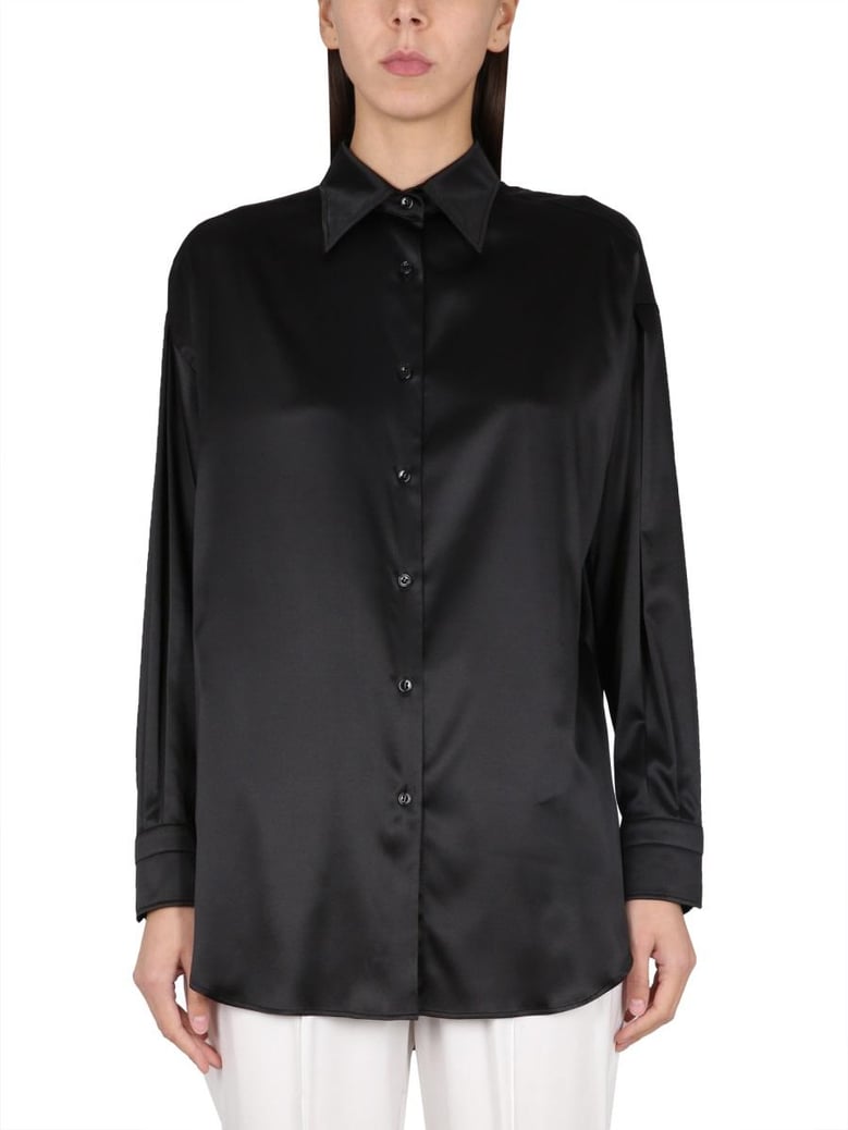 stretch silk satin relaxed fit shirt by Selfnex