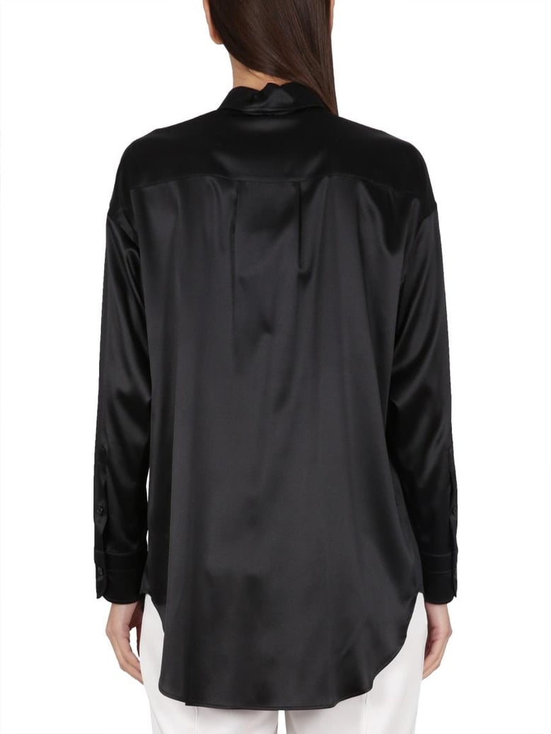 stretch silk satin relaxed fit shirt by Selfnex