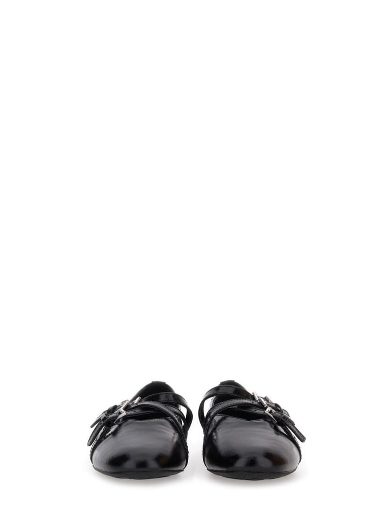 black leather flats by Selfnex