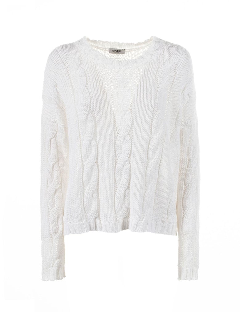 white crew-neck sweater with braid motif by Selfnex