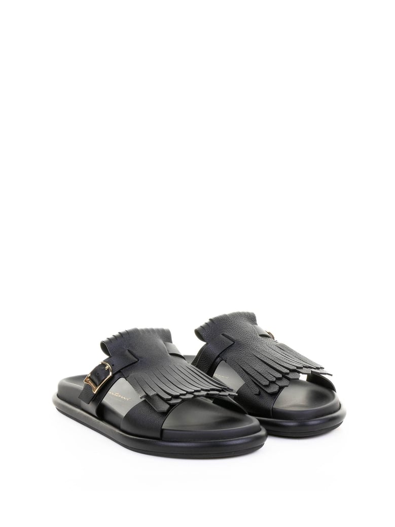 black leather slipper with fringe by Selfnex
