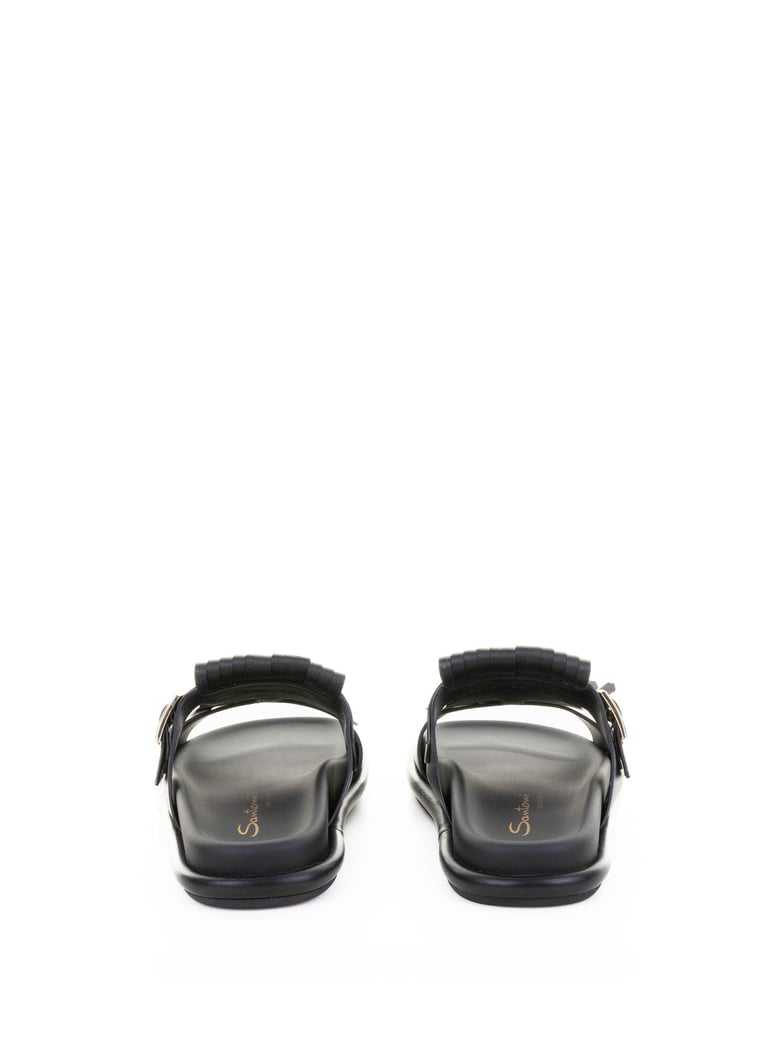 black leather slipper with fringe by Selfnex