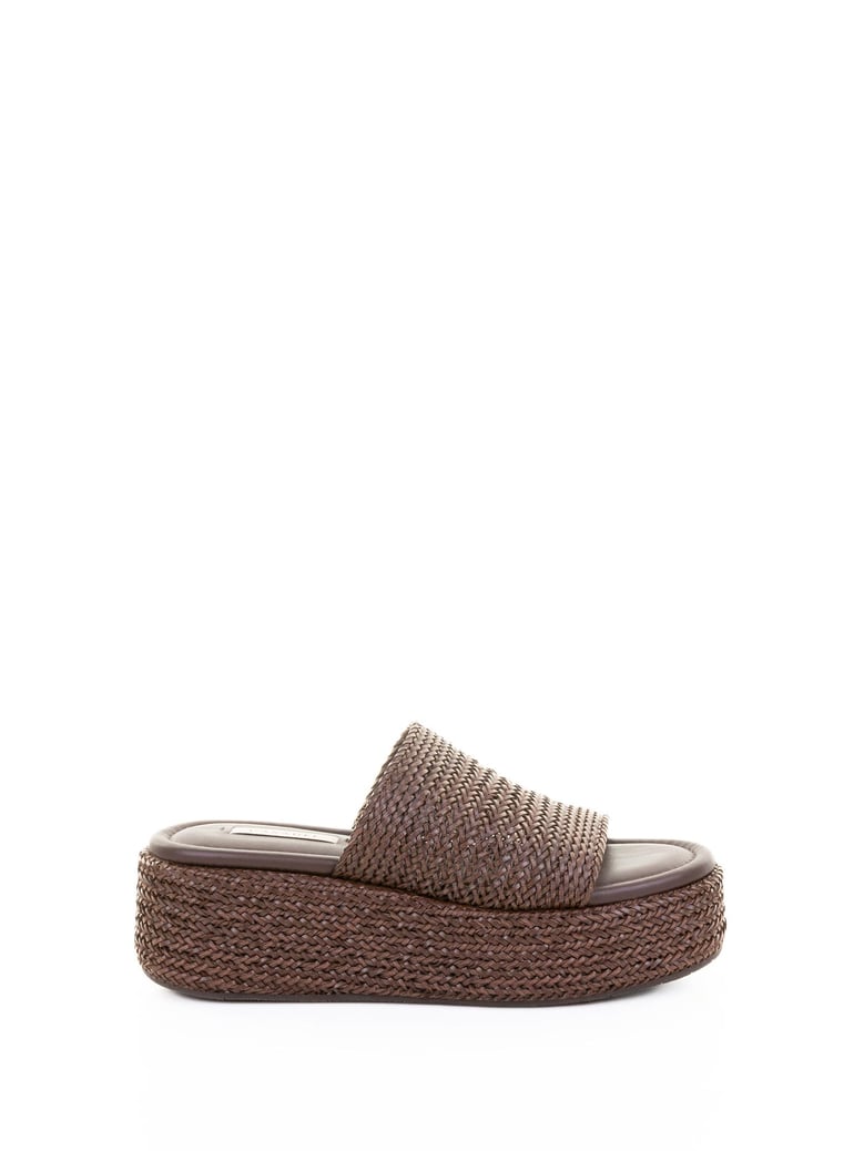 brown leather platform slipper by Selfnex