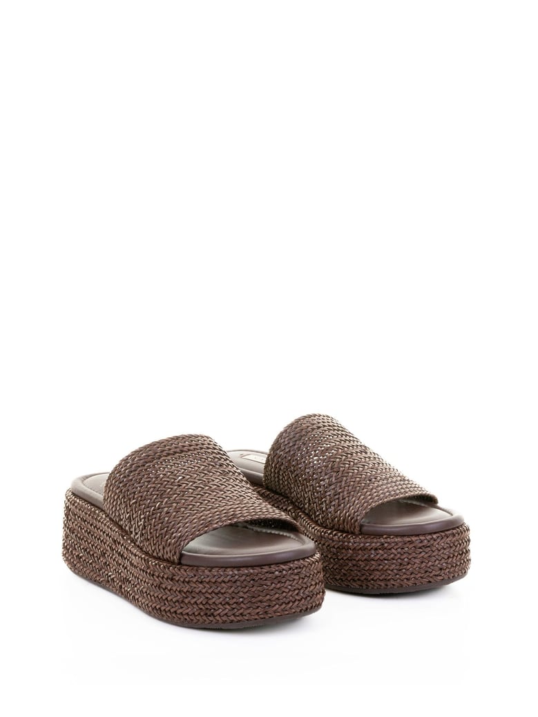 brown leather platform slipper by Selfnex