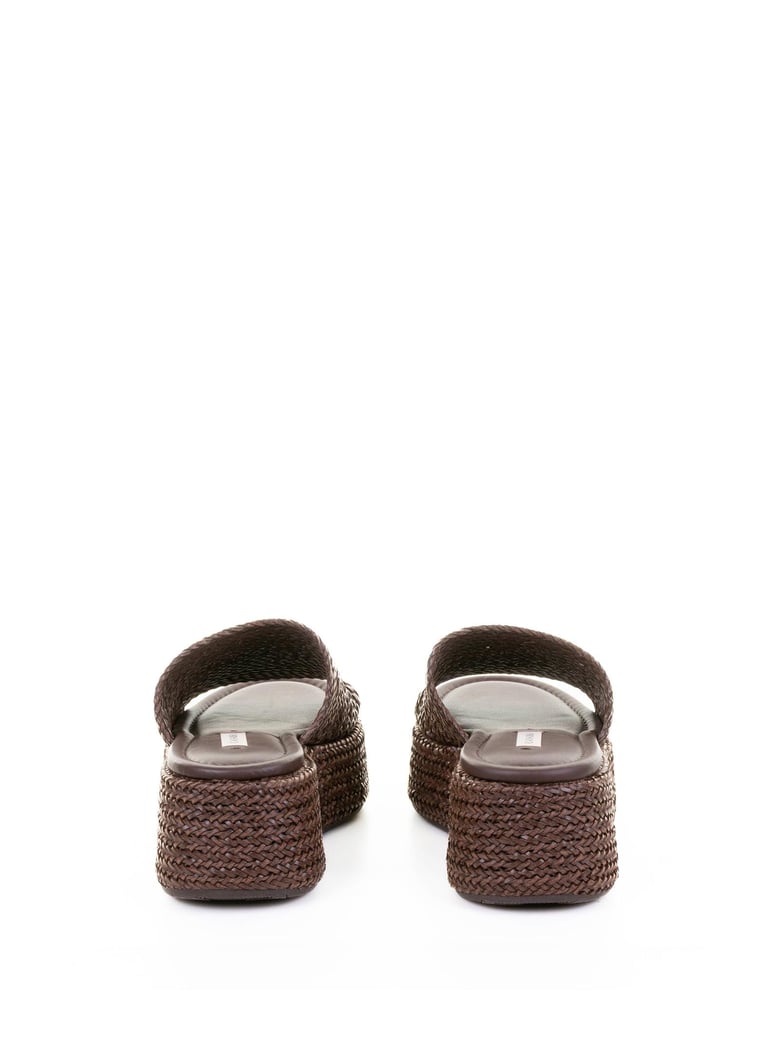 brown leather platform slipper by Selfnex