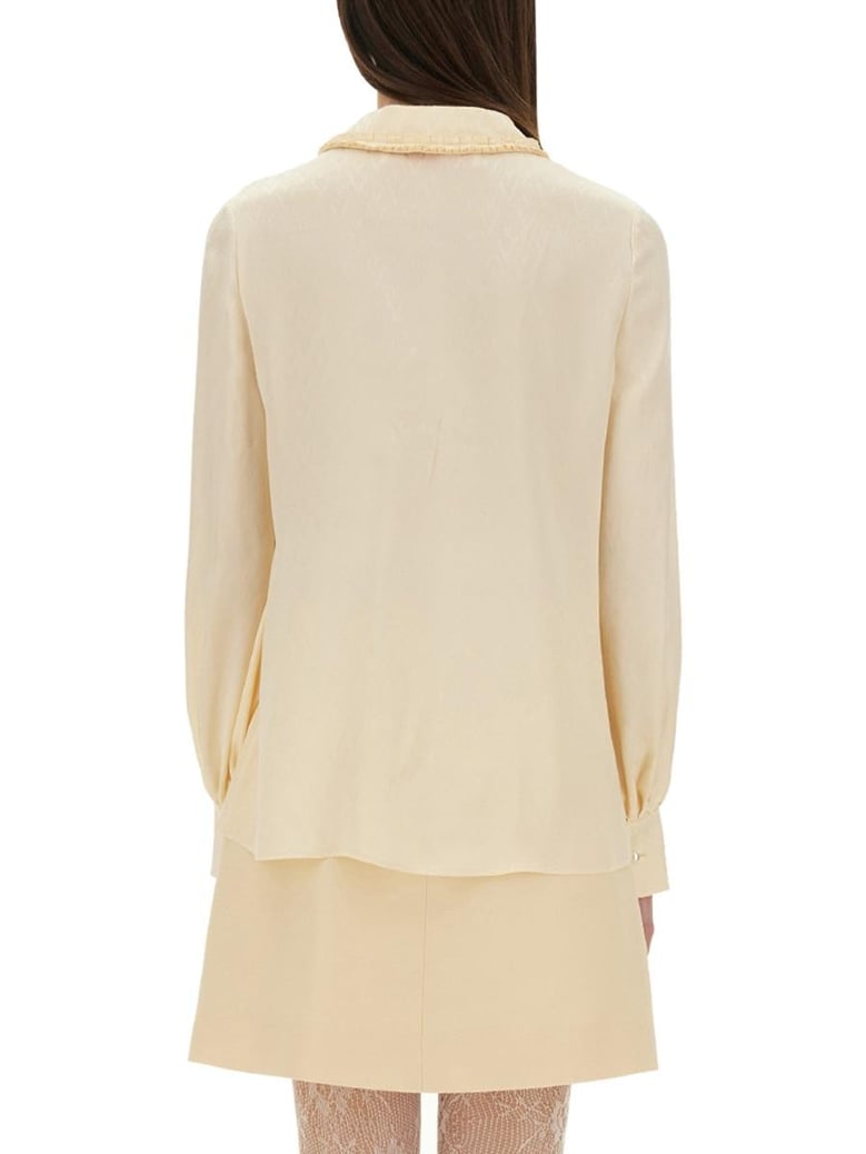 cream silk shirt by Selfnex