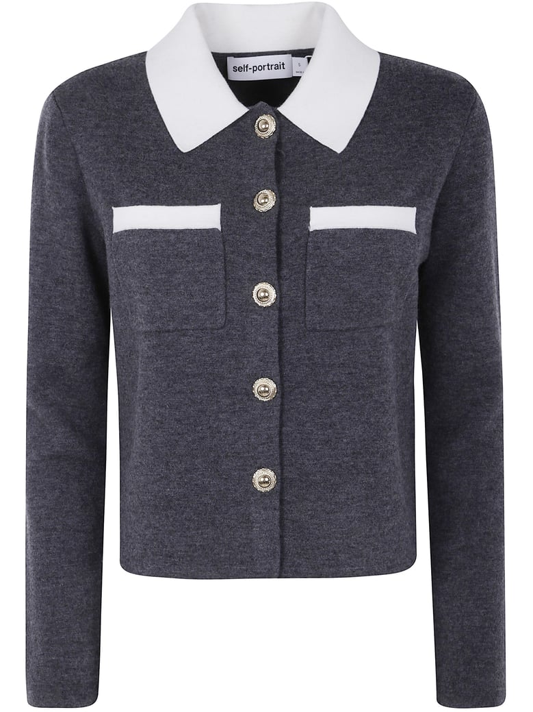 grey contrast collar cardigan by Selfnex