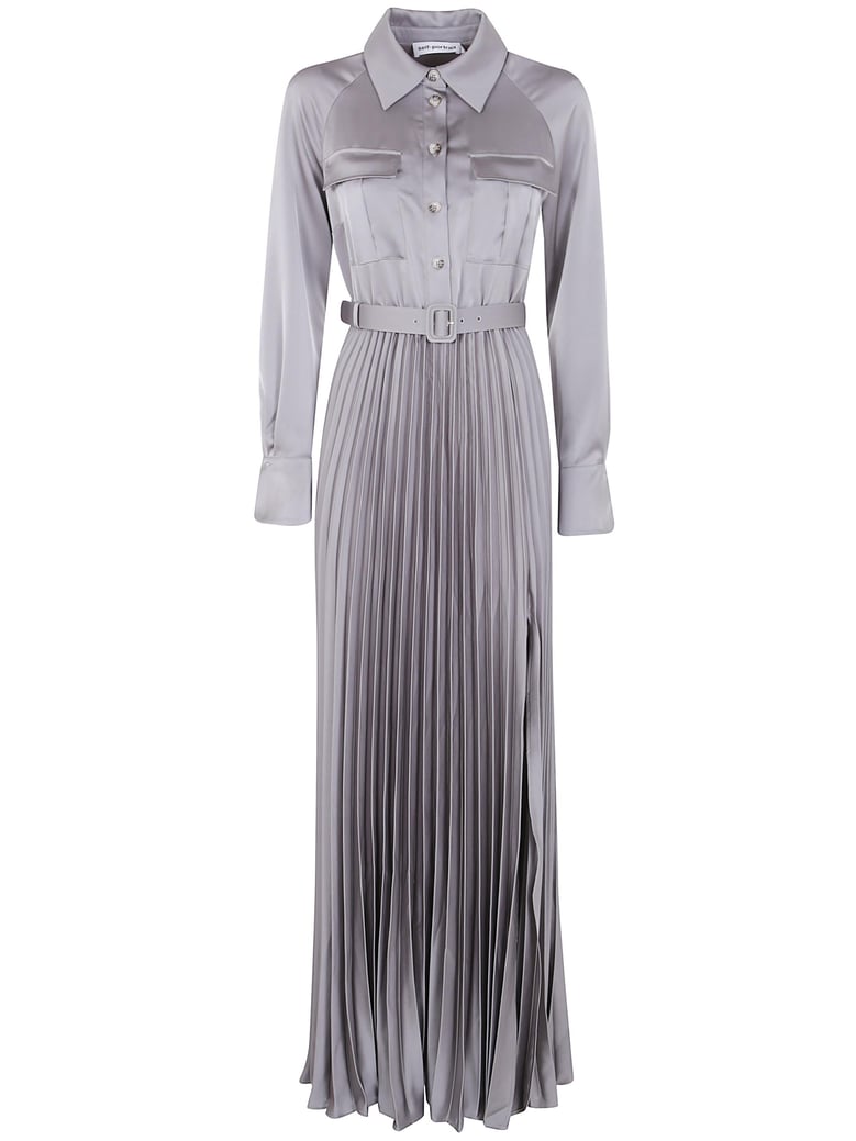 grey satin pleated maxi dress by Selfnex